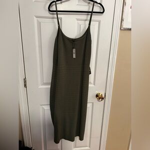 Express Olive Green Ribbed Midi Dress